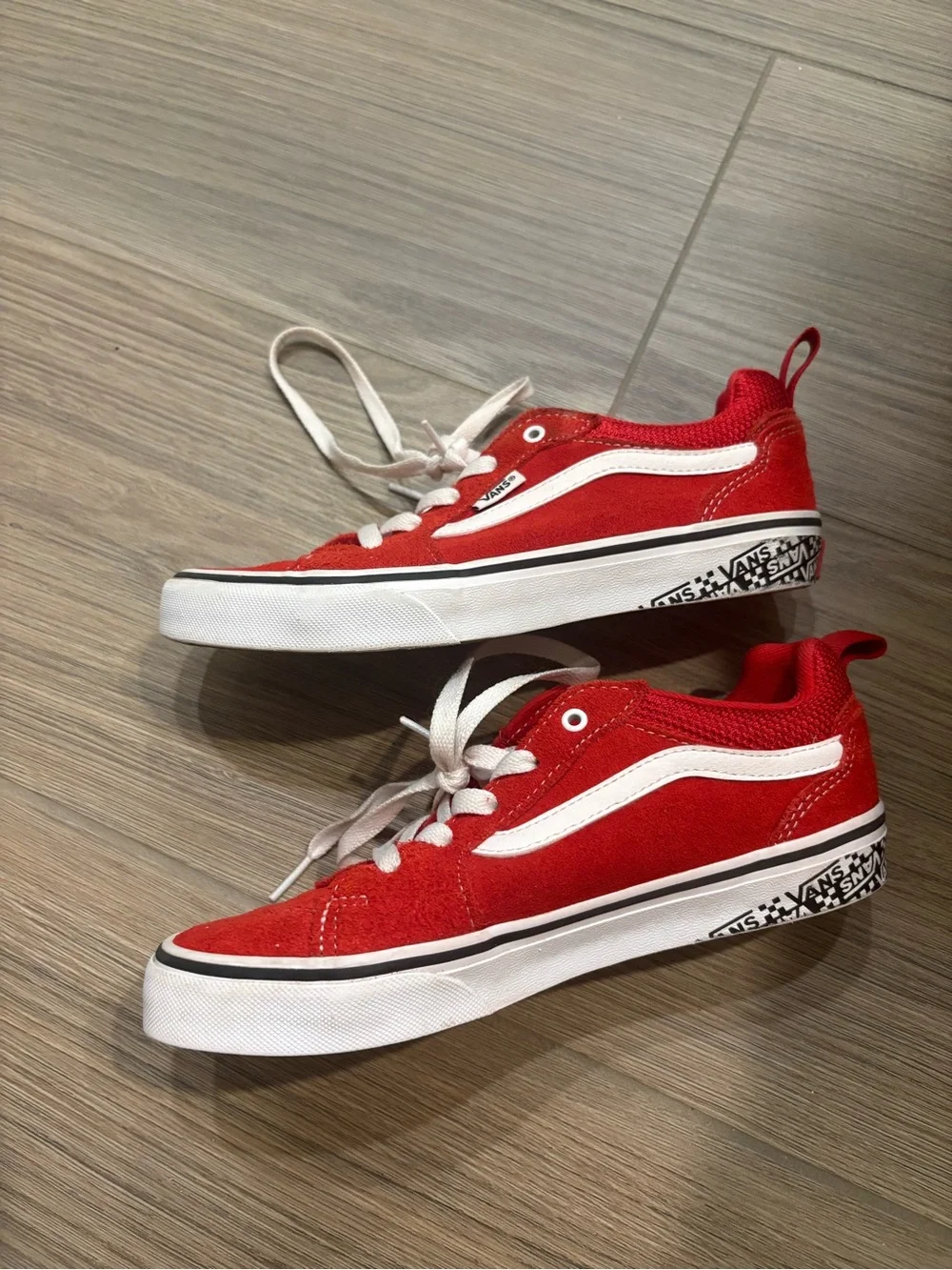Vans Kids Red Low-Top Sneakers with White Side Stripe